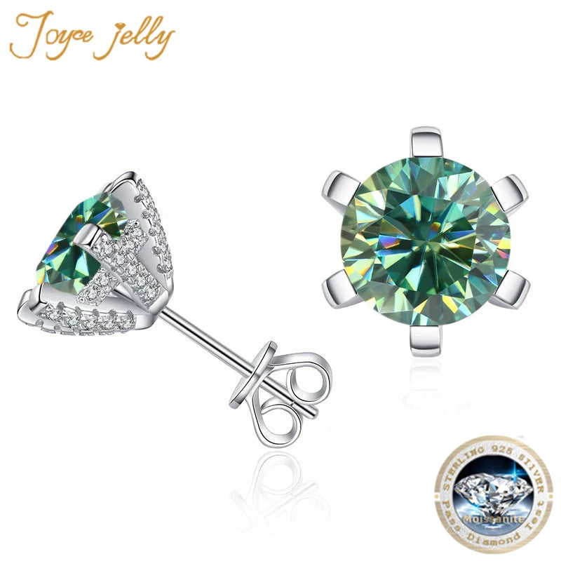 Colored Moissanite Stud Earrings with Sparkling Basket Settings - Blue green stones