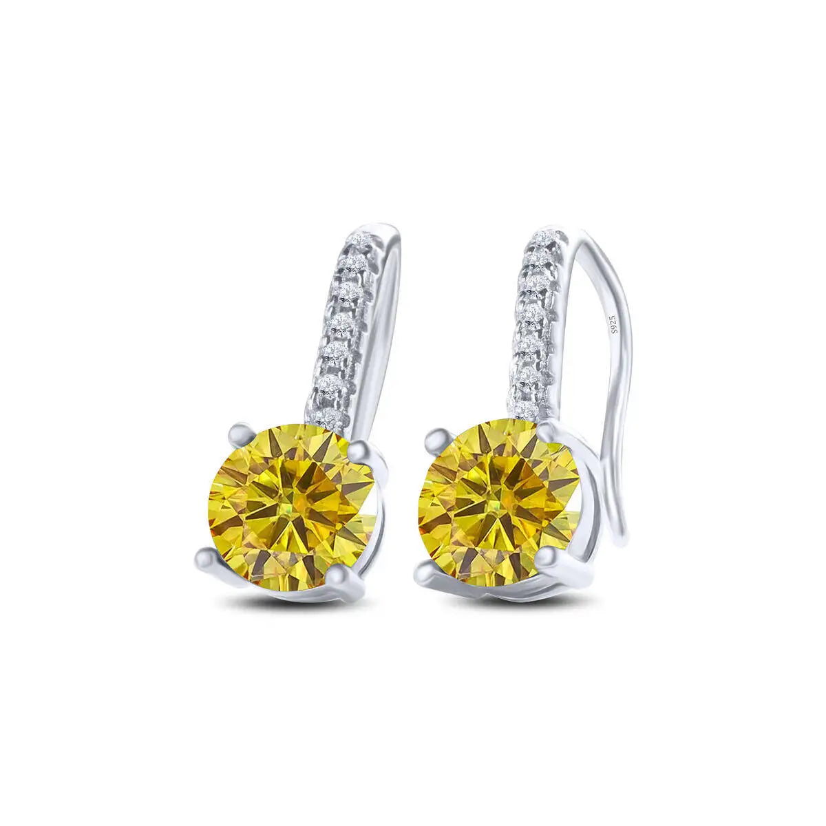 Colorful Moissanite Pavé Hook Earrings in Sterling Silver — Golden Yellow
