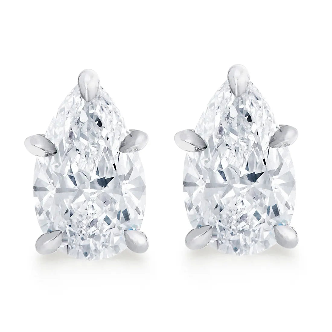 Pear Moissanite Stud Earrings in Sterling Silver — Pear-shaped pair