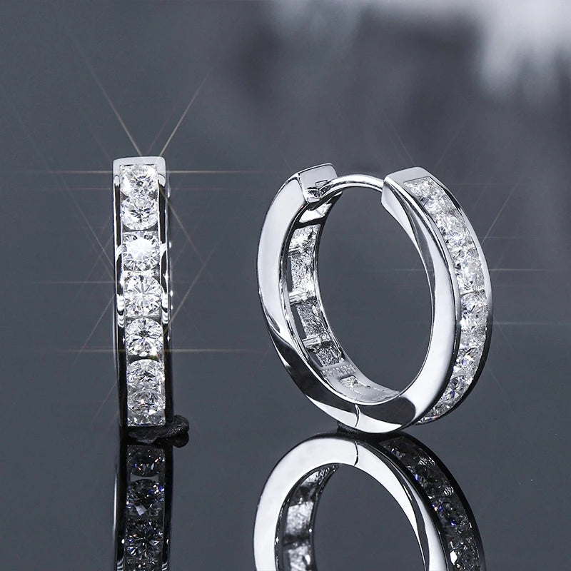 Moissanite Channel-Style Huggie Hoop Earrings in Silver — Silver front and side