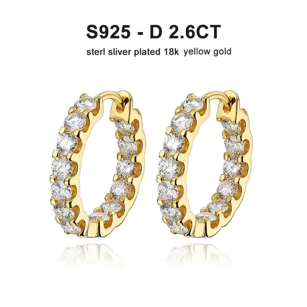 Round Moissanite Hoop Earrings in Sterling Silver — Gold-tone finish