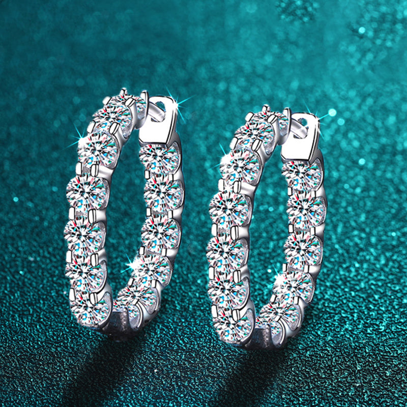 Round Moissanite Hoop Earrings in Plated Sterling Silver — Moissanite hoop pair