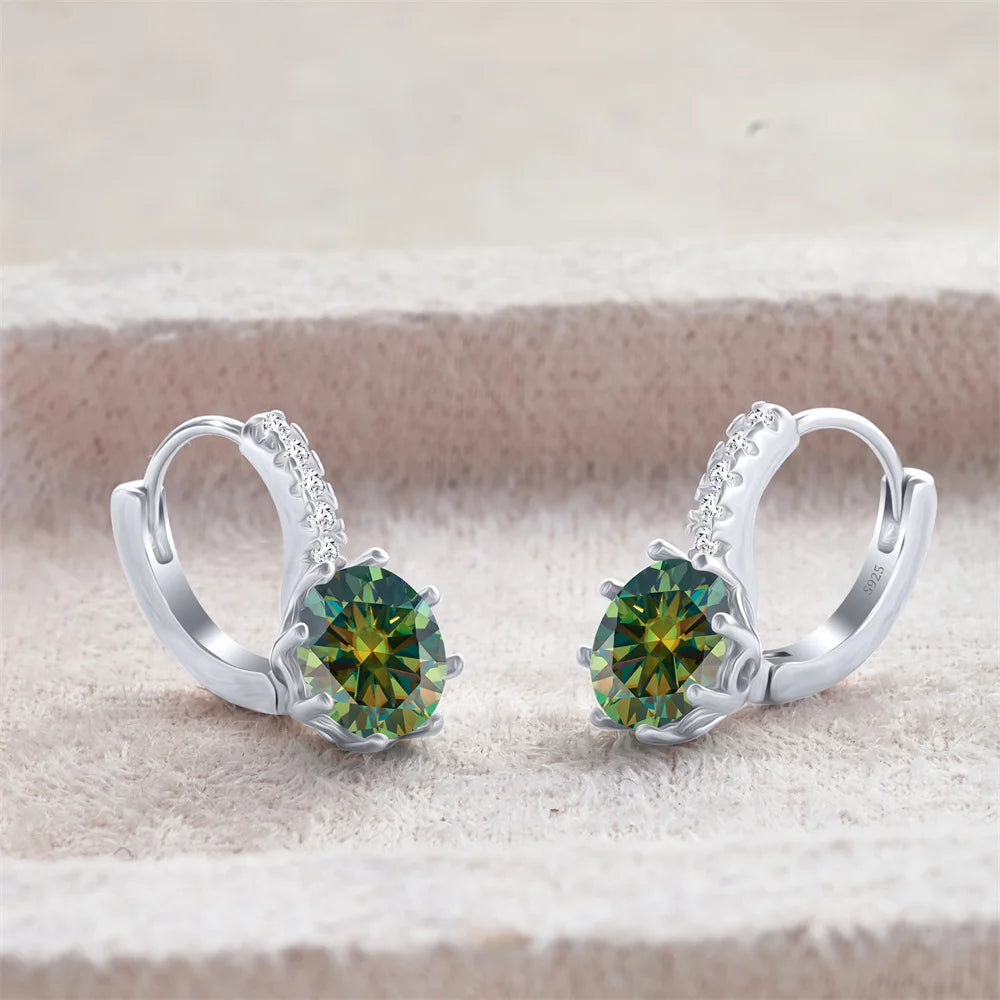 Colored Round Moissanite Leverback Earrings in Silver — Blue green