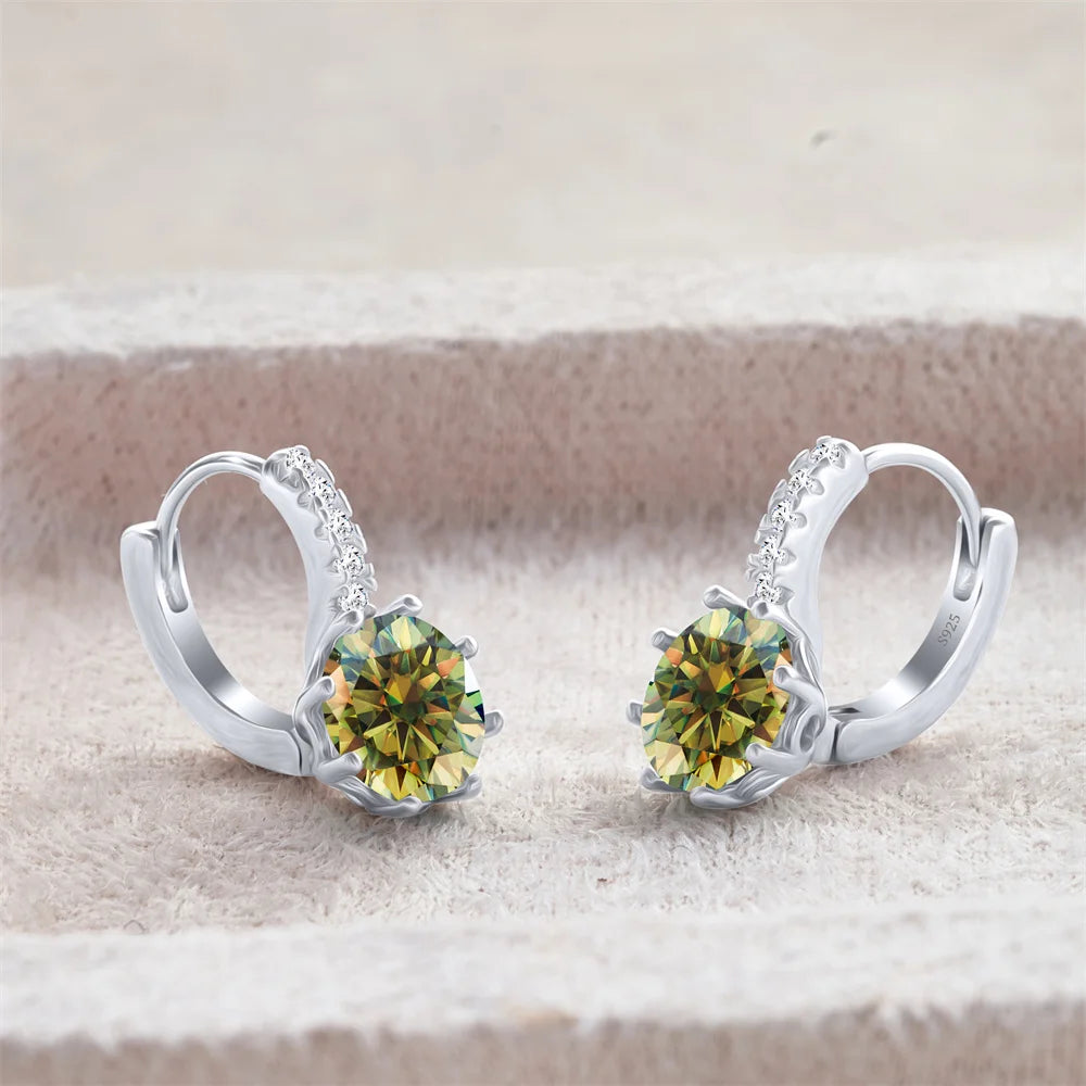Colored Round Moissanite Leverback Earrings in Silver — Yellow green