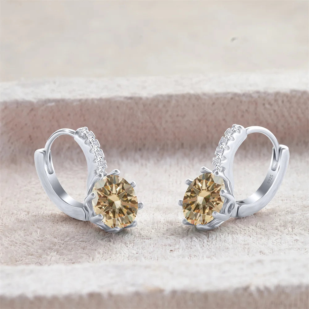 Colored Round Moissanite Leverback Earrings in Silver — Light yellow