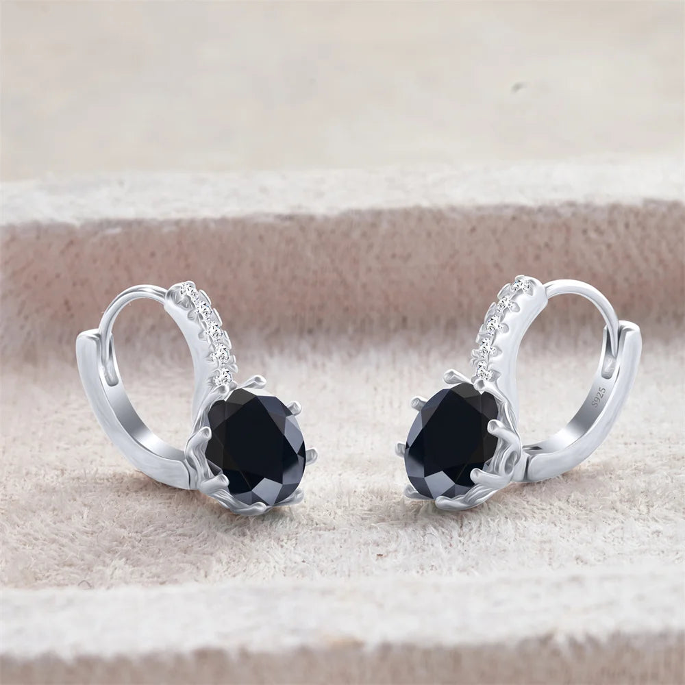 Colored Round Moissanite Leverback Earrings in Silver — Black