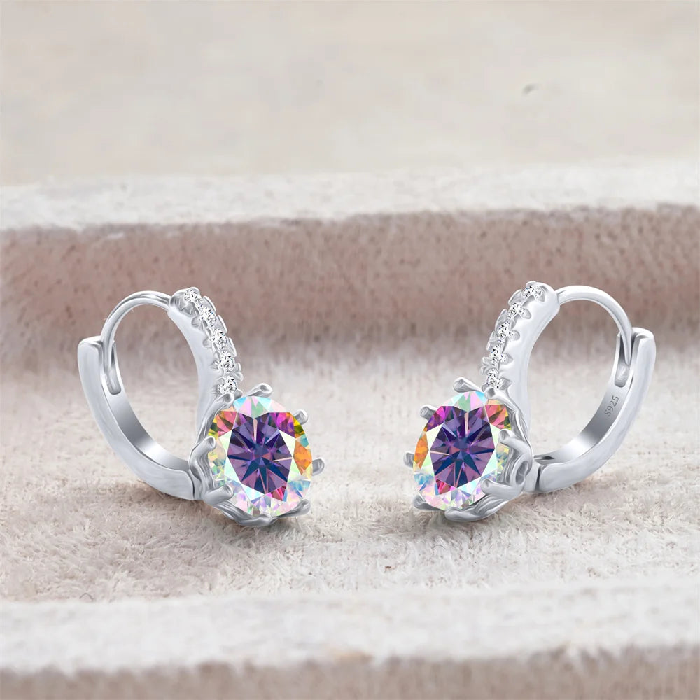 Colored Round Moissanite Leverback Earrings in Silver — Multicolor