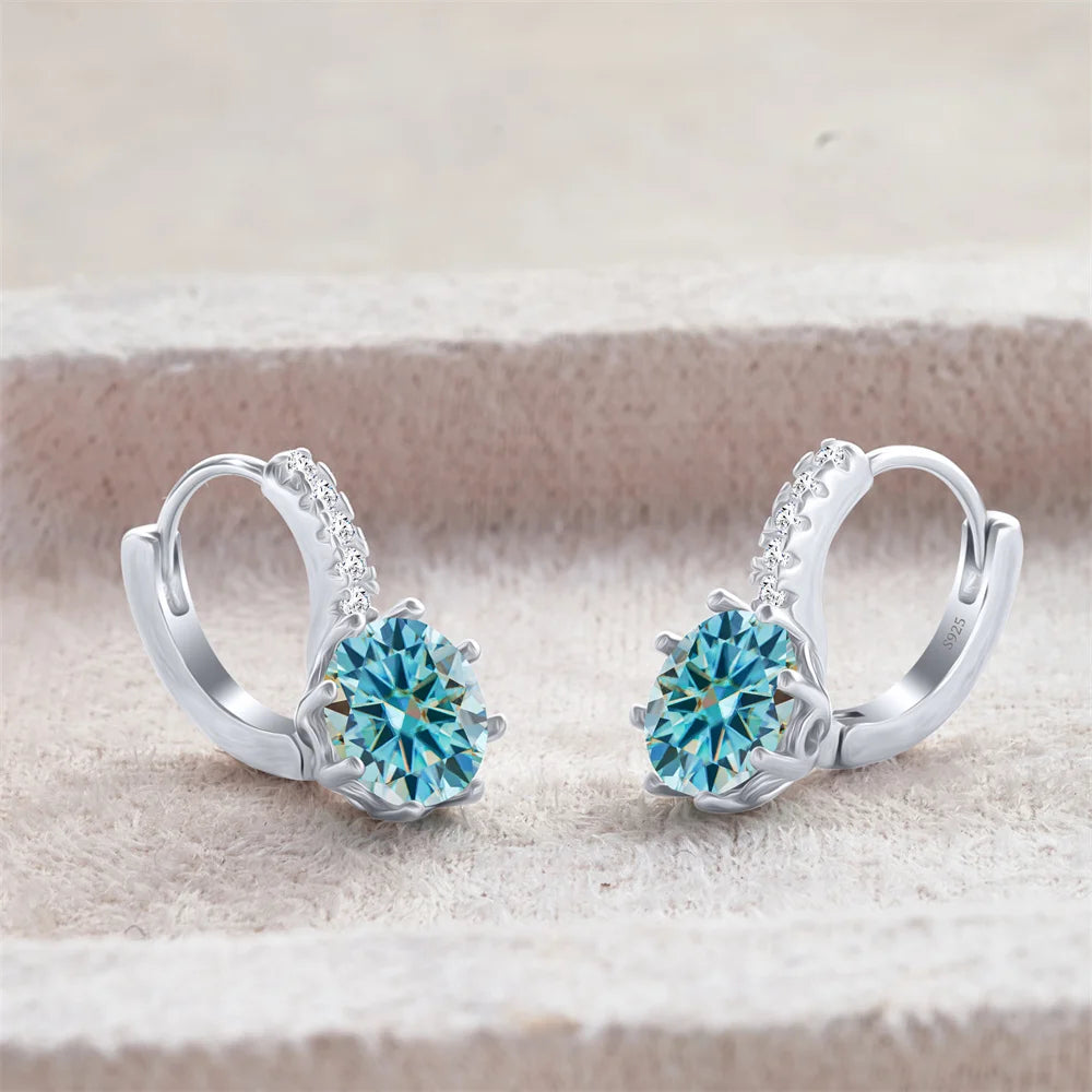 Colored Round Moissanite Leverback Earrings in Silver — Blue leverback pair