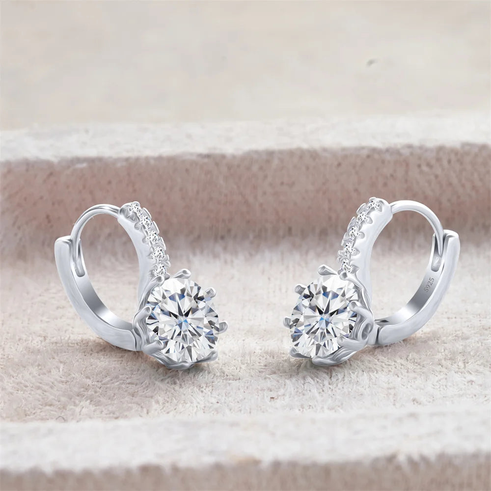 Colored Round Moissanite Leverback Earrings in Silver — White