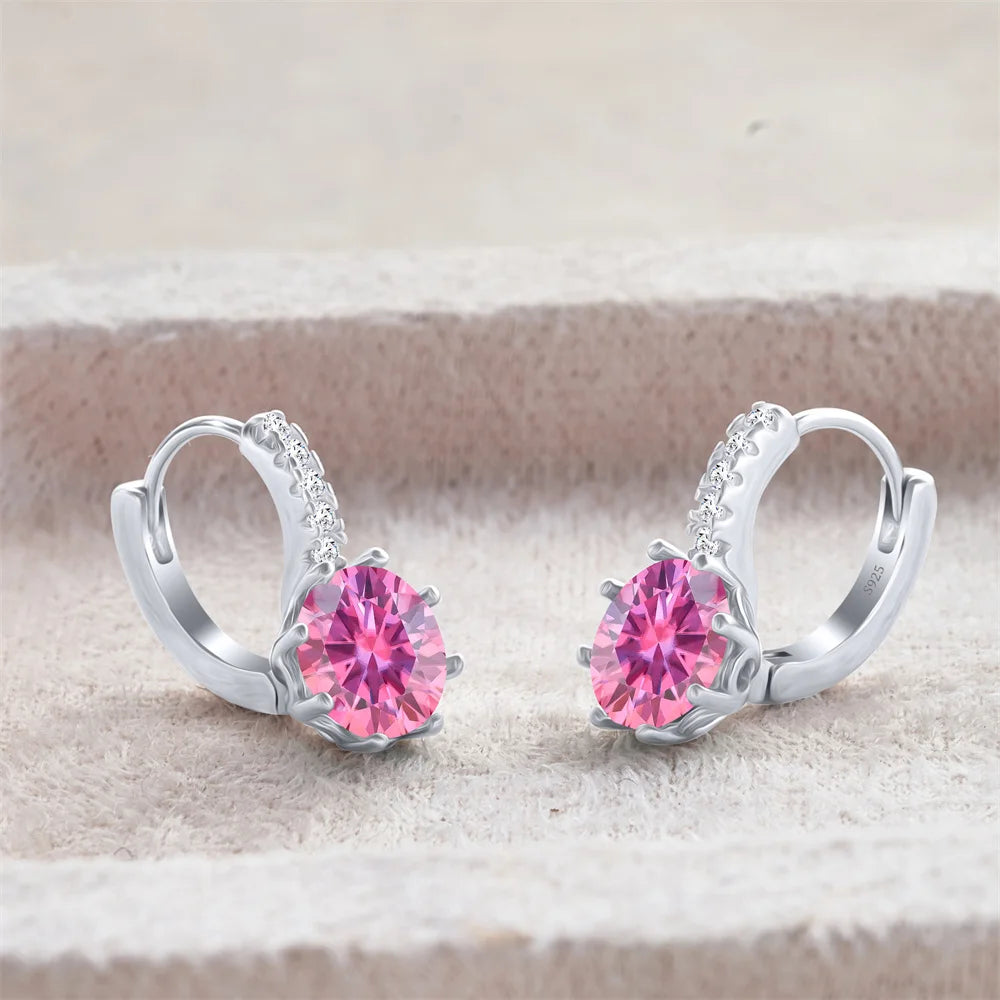 Colored Round Moissanite Leverback Earrings in Silver — Pink