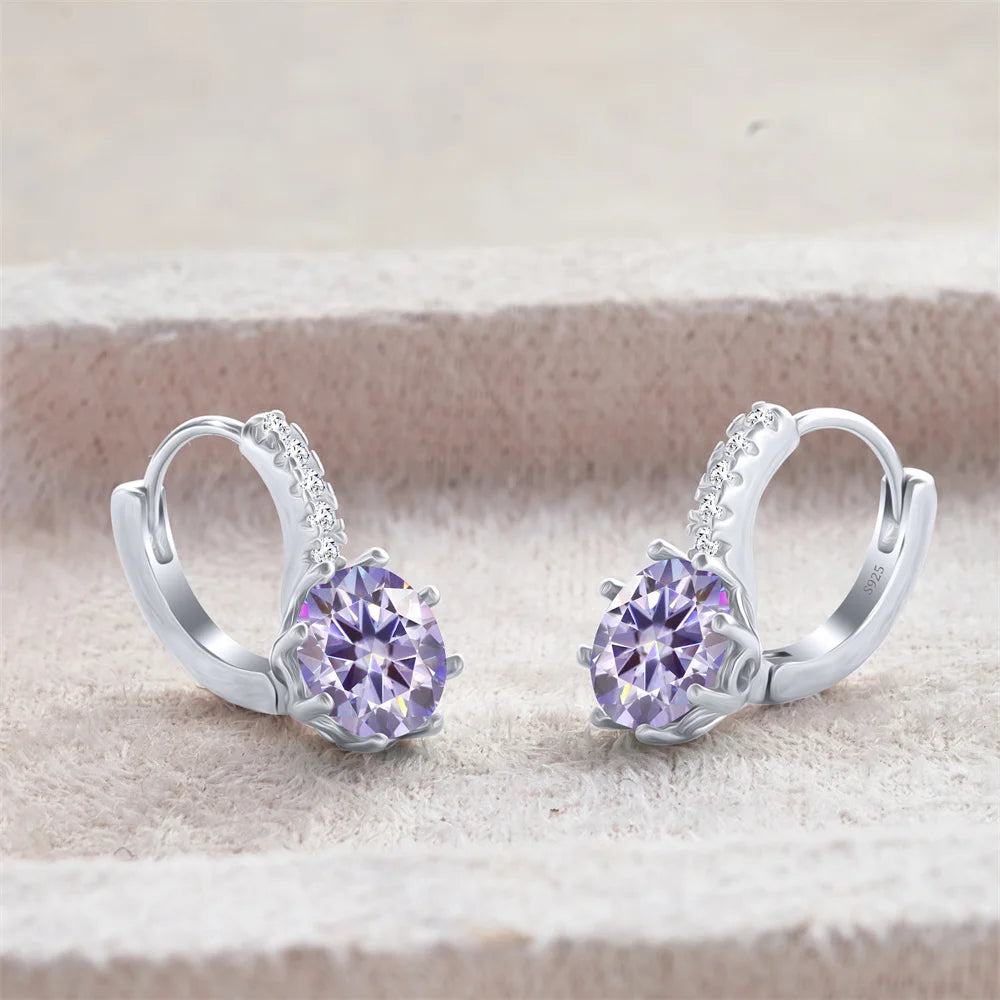 Colored Round Moissanite Leverback Earrings in Silver — Light purple