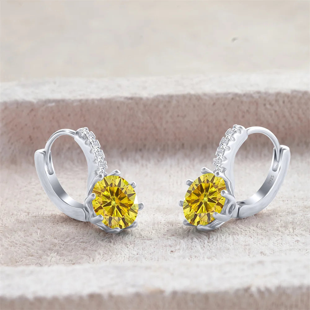 Colored Round Moissanite Leverback Earrings in Silver — Golden yellow