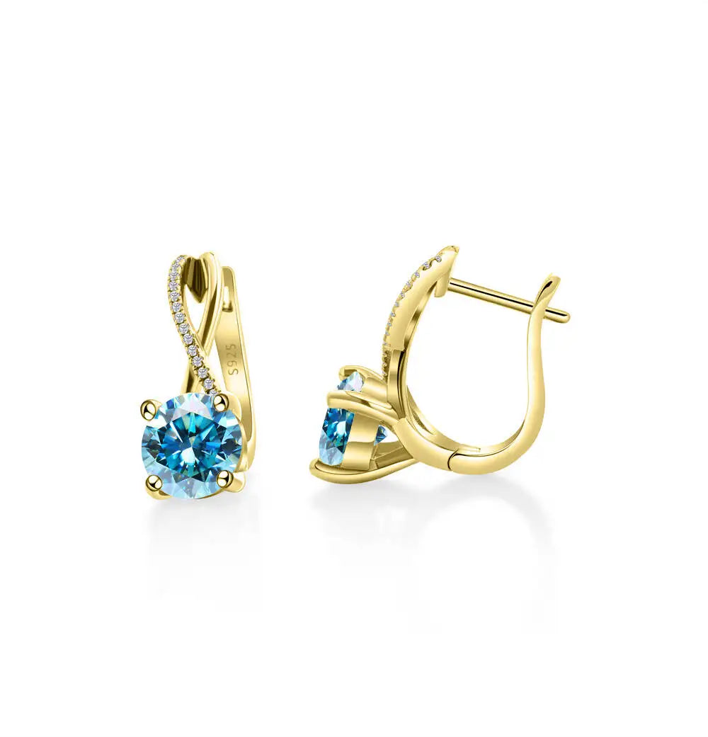 Moissanite Crossover Leverback Earrings in Sterling Silver — Sea Blue — BandsCo Straps