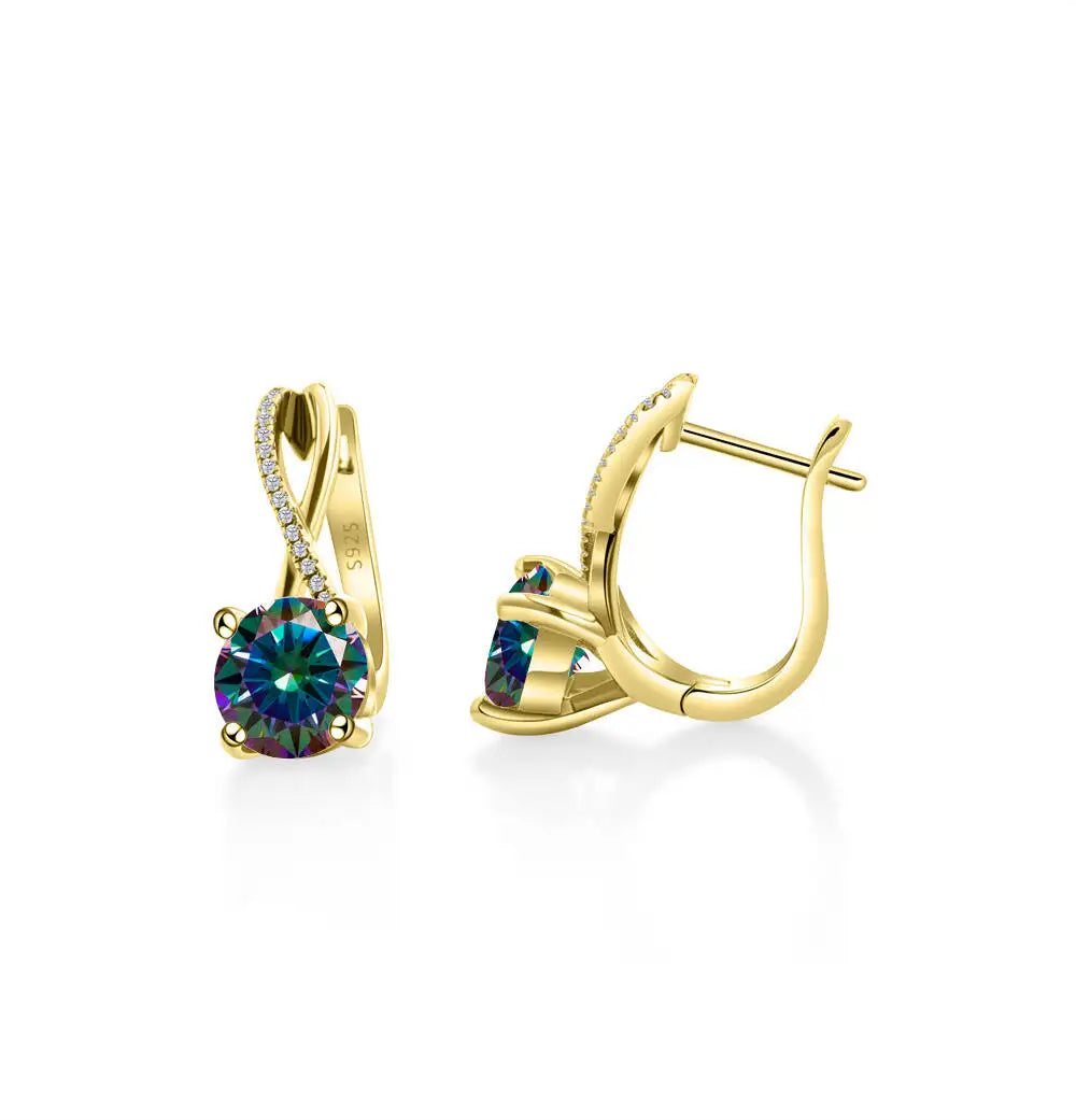 Moissanite Crossover Leverback Earrings in Sterling Silver — Rainbow — BandsCo Straps