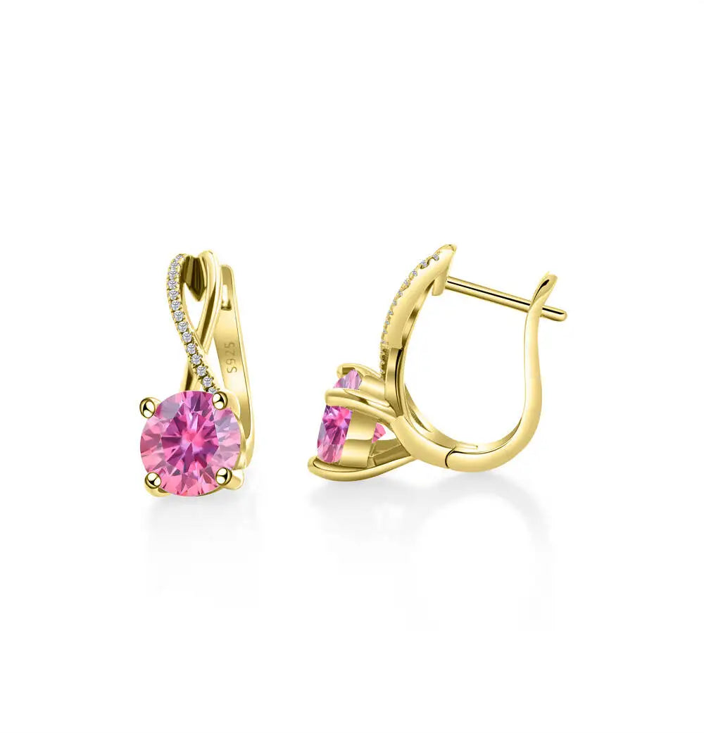 Moissanite Crossover Leverback Earrings in Sterling Silver — Pink — BandsCo Straps