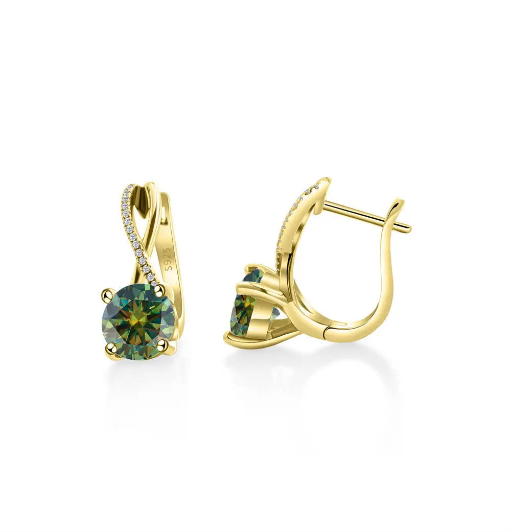 Moissanite Crossover Leverback Earrings in Sterling Silver — Dark Green — BandsCo Straps