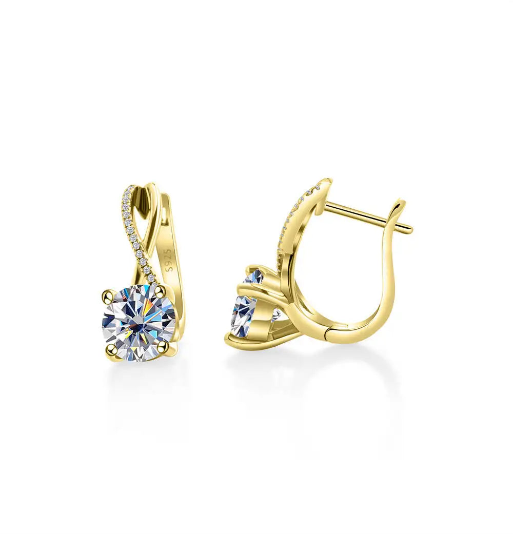Moissanite Crossover Leverback Earrings in Sterling Silver — White — BandsCo Straps