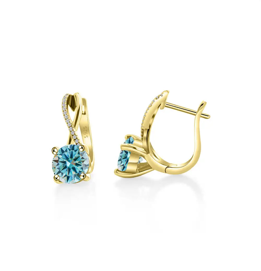 Moissanite Crossover Leverback Earrings in Sterling Silver — Blue — BandsCo Straps