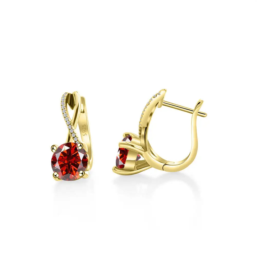Moissanite Crossover Leverback Earrings in Sterling Silver — Red — BandsCo Straps