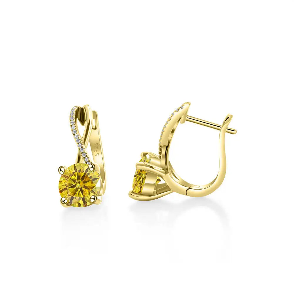 Moissanite Crossover Leverback Earrings in Sterling Silver — Golden Yellow — BandsCo Straps