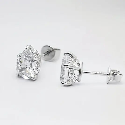 Pear Moissanite Stud Earrings in Sterling Silver — Large pear stud pair