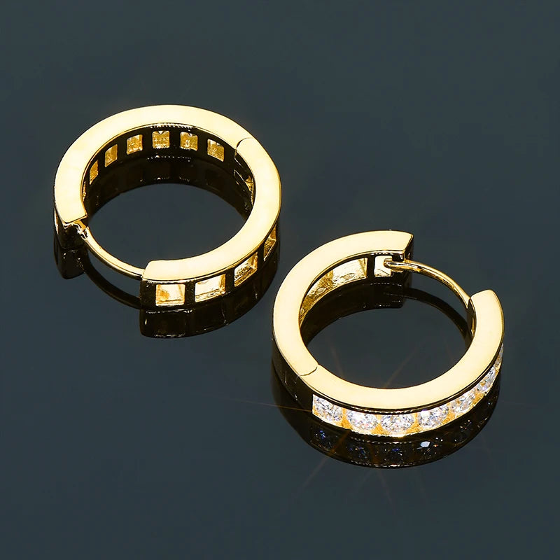 Moissanite Channel-Style Huggie Hoop Earrings in Silver — Open gold-tone closures