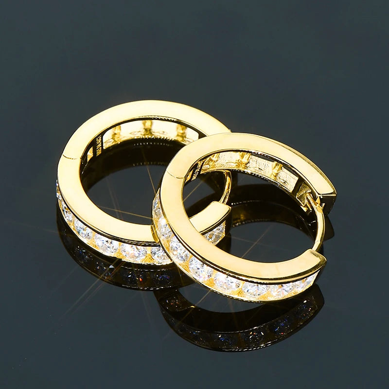 Moissanite Channel-Style Huggie Hoop Earrings in Silver — Gold-tone rear profile