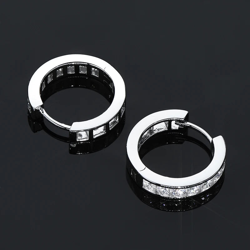 Moissanite Channel-Style Huggie Hoop Earrings in Silver — Open silver closures