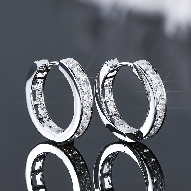 Moissanite Channel-Style Huggie Hoop Earrings in Silver — Silver pair