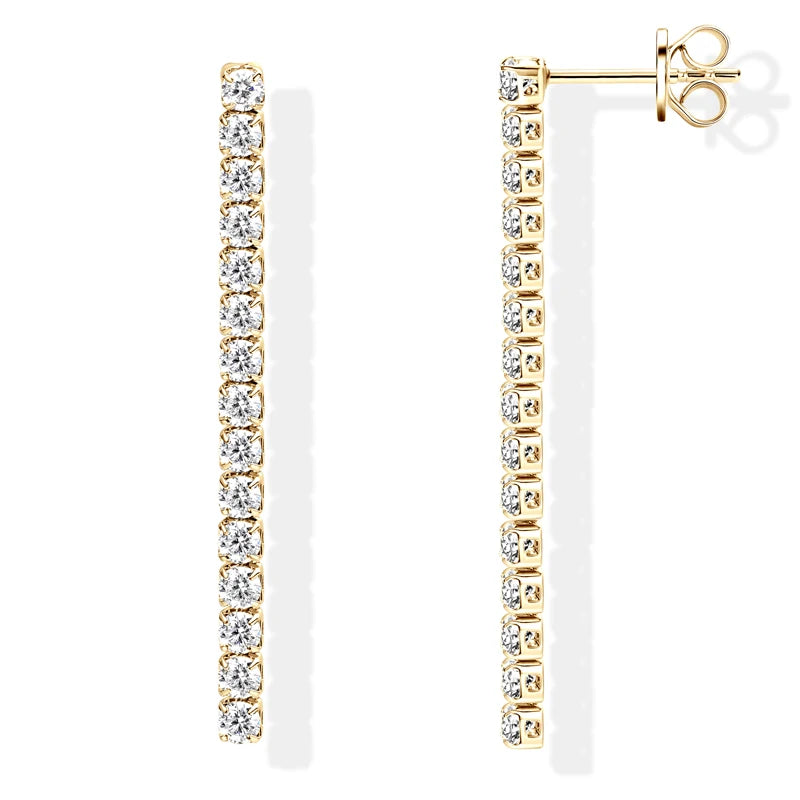 Moissanite Tennis Chain Drop Earrings in Sterling Silver — Gold-tone front and side