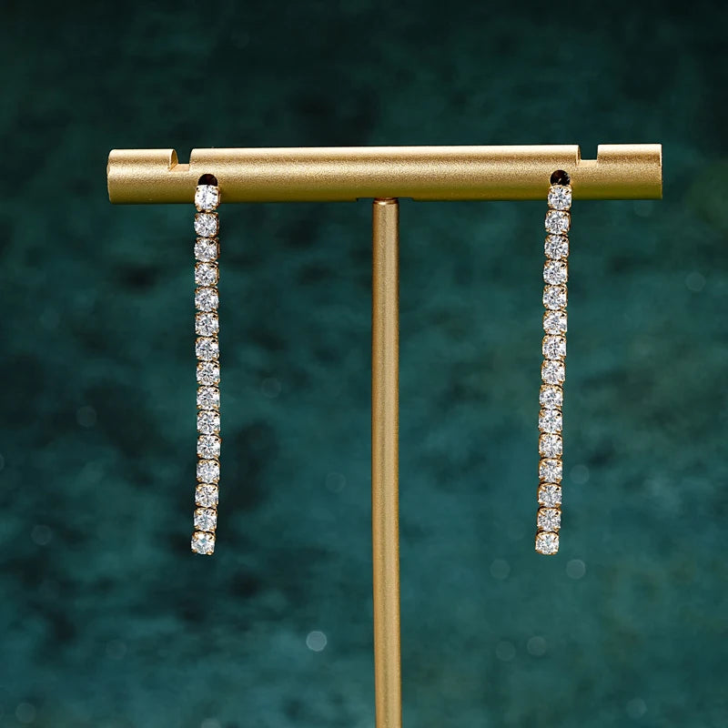 Moissanite Tennis Chain Drop Earrings in Sterling Silver — Silver pair on stand