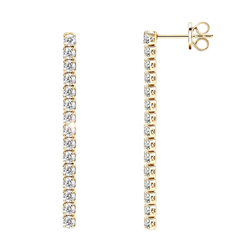 Moissanite Tennis Chain Drop Earrings in Sterling Silver — Gold-tone tennis drops