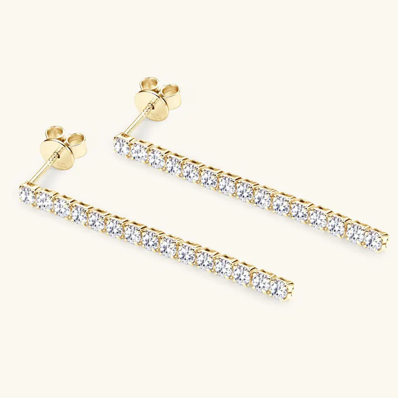Moissanite Tennis Chain Drop Earrings in Sterling Silver — Gold-tone pair and backs