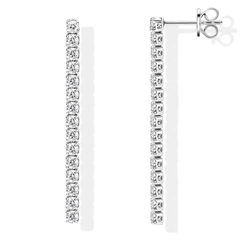 Moissanite Tennis Chain Drop Earrings in Sterling Silver — Silver front and side