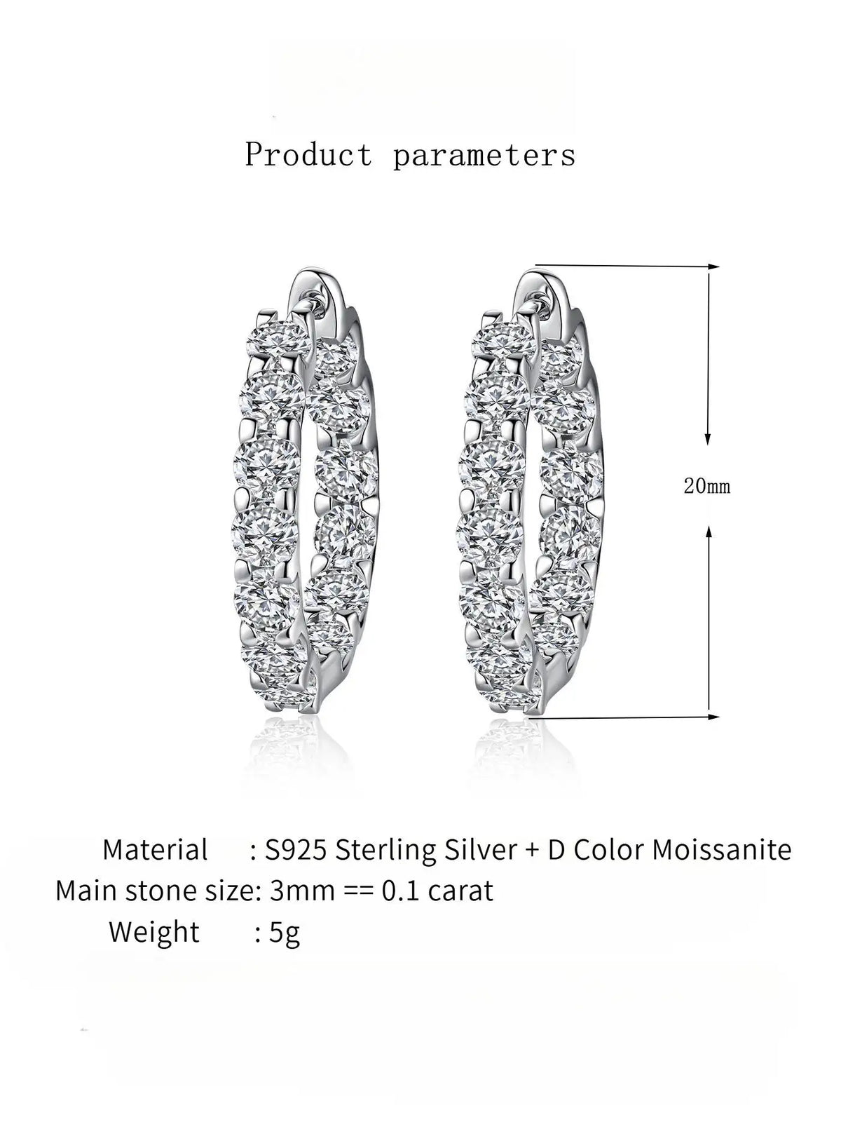 Round Moissanite Hoop Earrings in Sterling Silver — Hoop measurement guide
