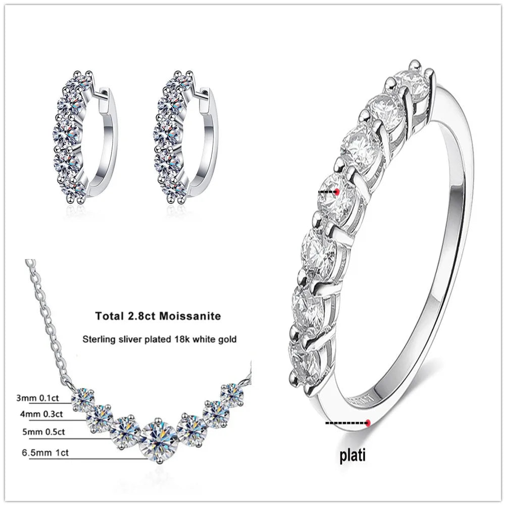 Moissanite Necklace, Hoop Earrings & Ring Jewelry Set — White set