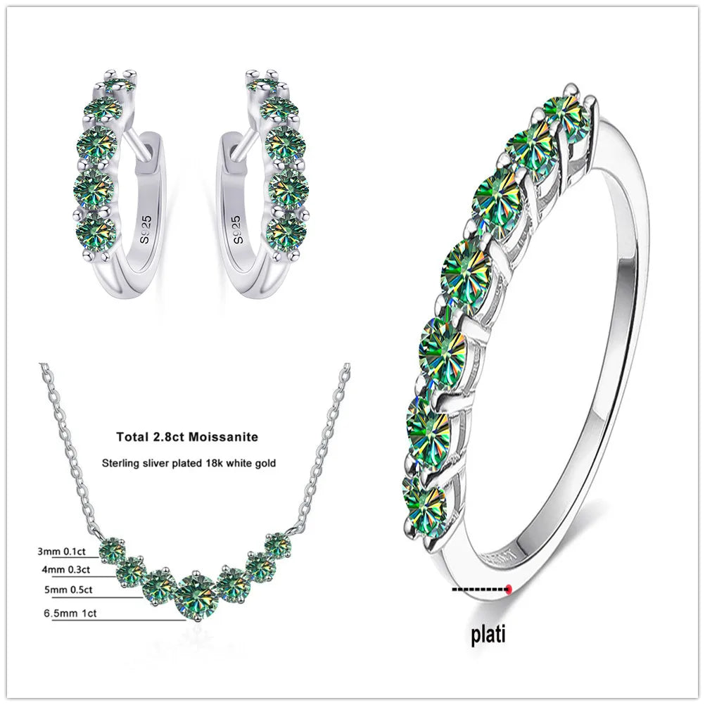 Moissanite Necklace, Hoop Earrings & Ring Jewelry Set — Blue green set