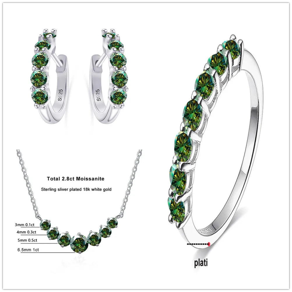 Moissanite Necklace, Hoop Earrings & Ring Jewelry Set — Dark green set