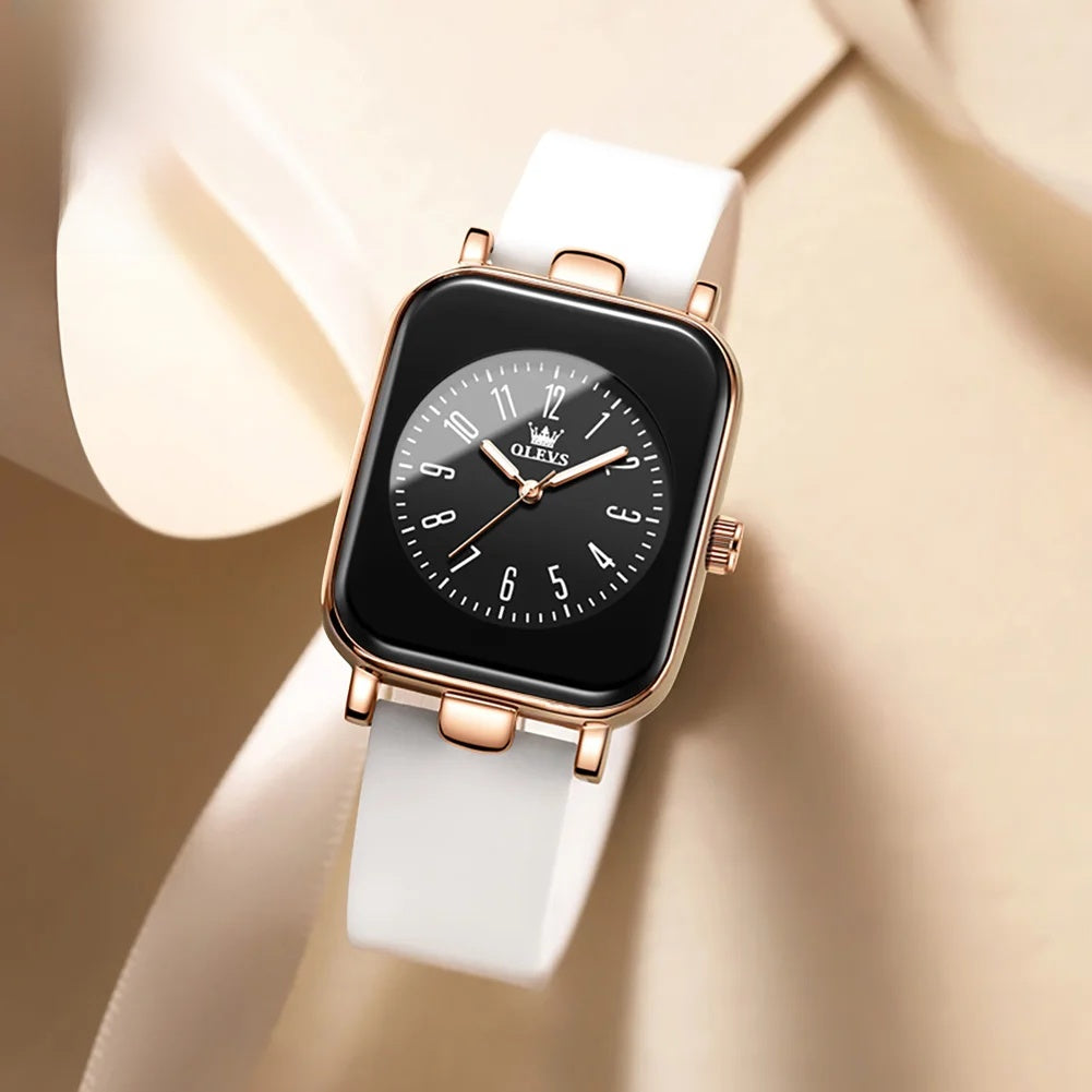 Women's Rectangular Silicone Quartz Watch — White silicone rectangular watch — BandsCo Straps