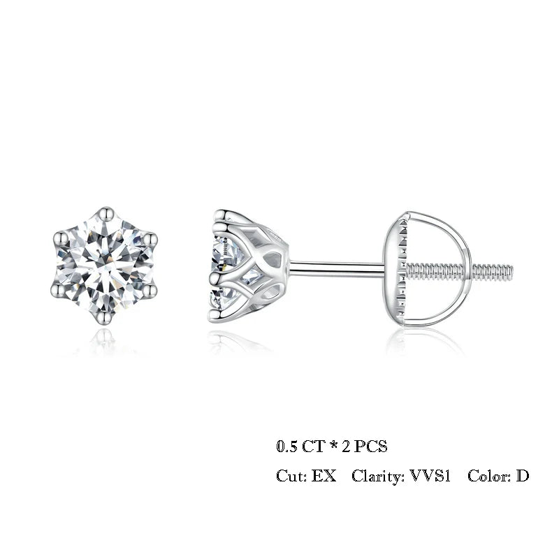 Round Moissanite Screw-Back Stud Earrings in Silver — Silver 0.5ct each
