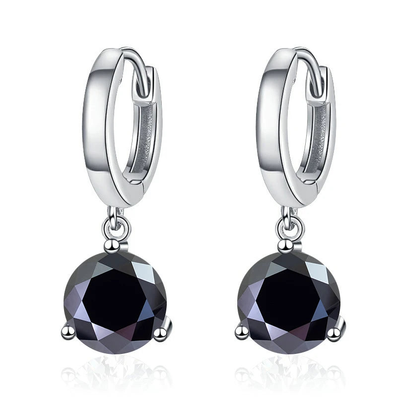 Colorful Solitaire Moissanite Hoop Drops in Sterling Silver — Black