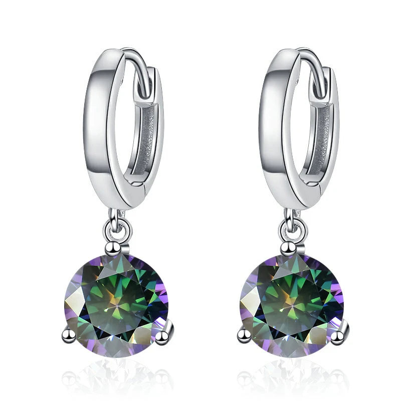 Colorful Solitaire Moissanite Hoop Drops in Sterling Silver — Rainbow