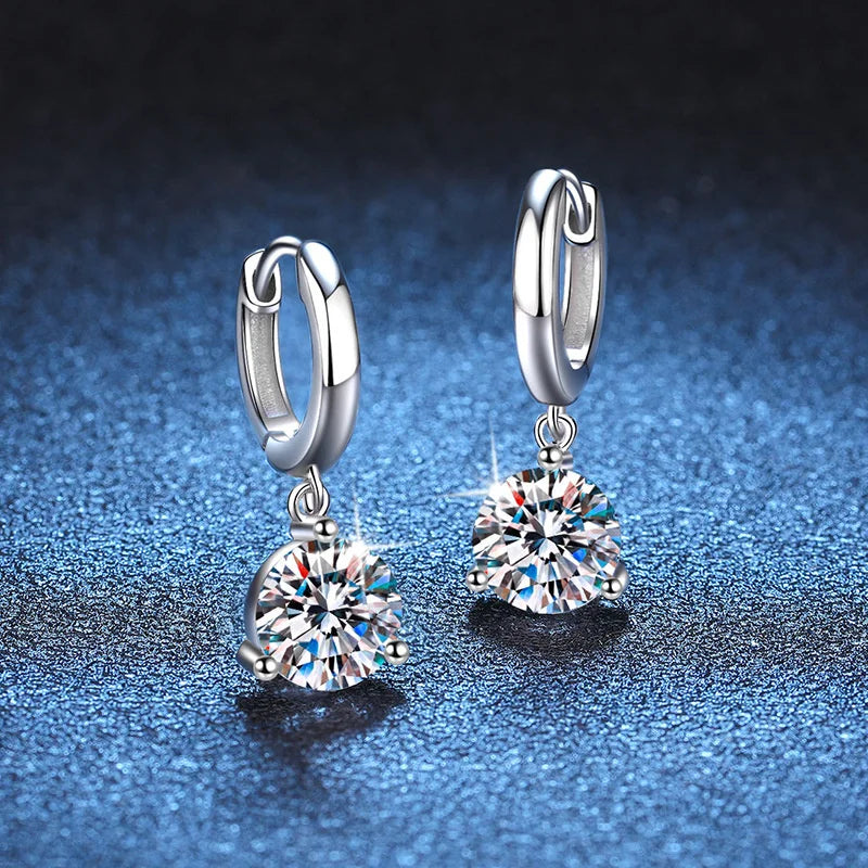 Colorful Solitaire Moissanite Hoop Drops in Sterling Silver — White stone settings