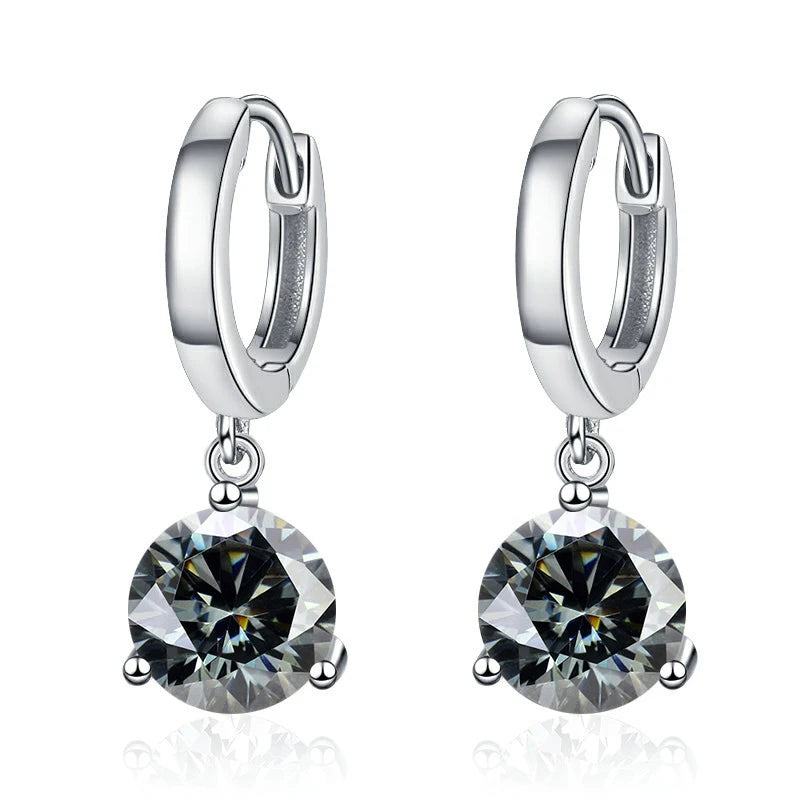 Colorful Solitaire Moissanite Hoop Drops in Sterling Silver — Gray