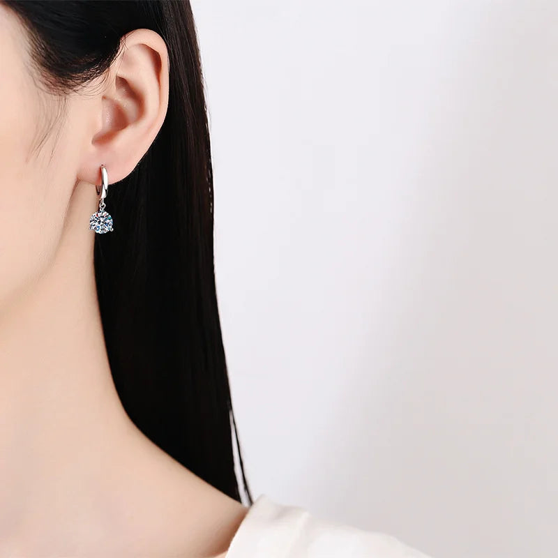 Colorful Solitaire Moissanite Hoop Drops in Sterling Silver — Hoop drop worn on the ear
