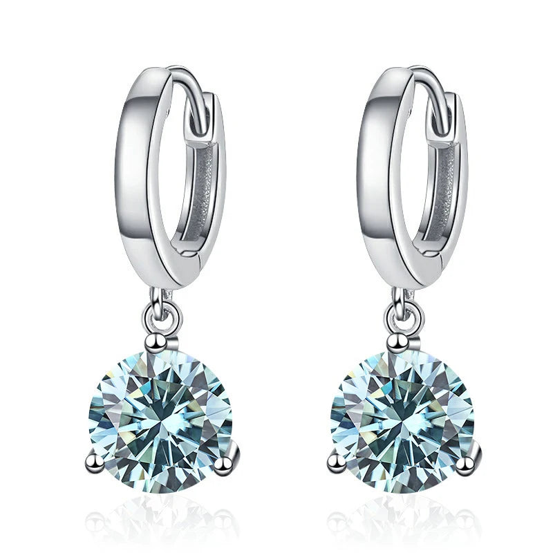 Colorful Solitaire Moissanite Hoop Drops in Sterling Silver — Blue