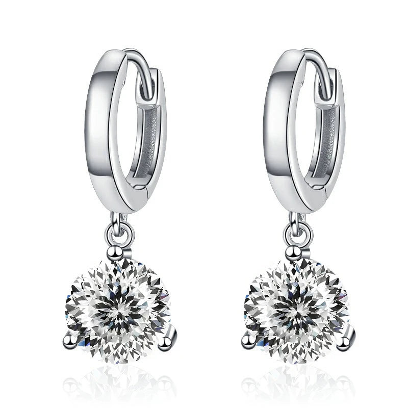 Colorful Solitaire Moissanite Hoop Drops in Sterling Silver — White / Love Cut