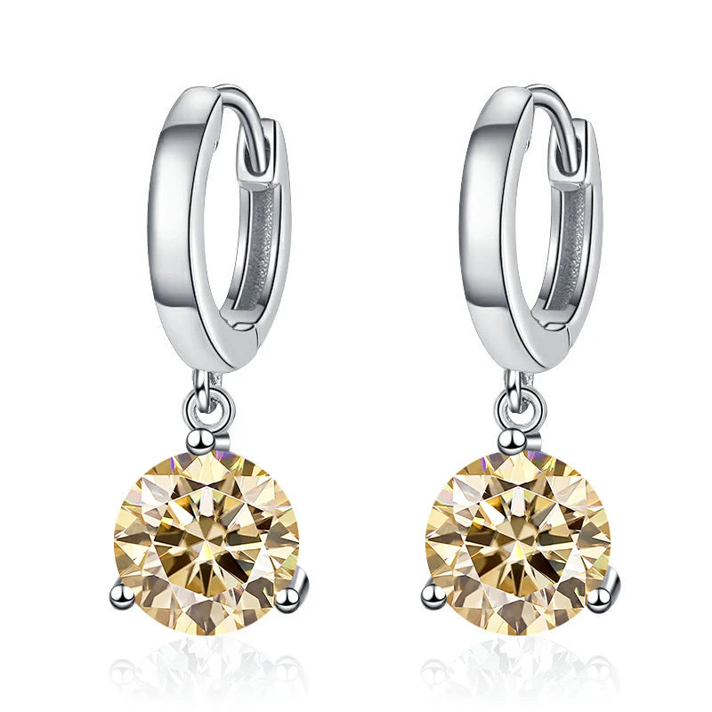Colorful Solitaire Moissanite Hoop Drops in Sterling Silver — Champagne