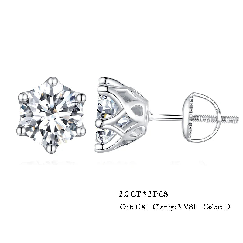 Round Moissanite Screw-Back Stud Earrings in Silver — Silver 2ct each
