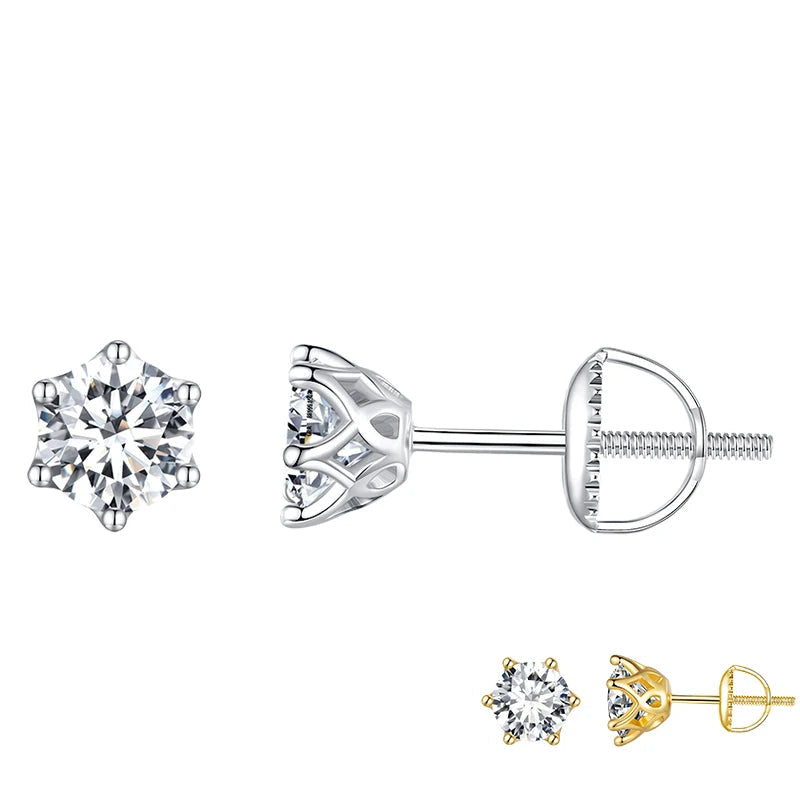 Round Moissanite Screw-Back Stud Earrings in Silver — Silver studs with gold-tone preview
